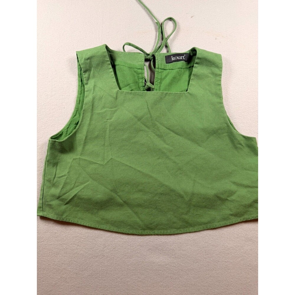 Medium Green Linen Square neck Kourt Crop top Tie back